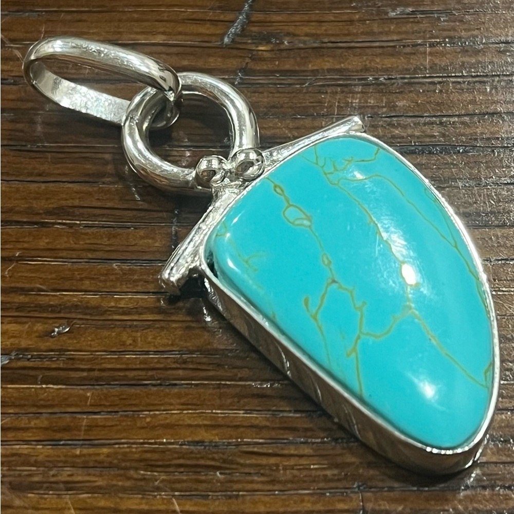 925 Sterling Silver Modern Contemporary Style Turquoise-Color Pendant No Chain